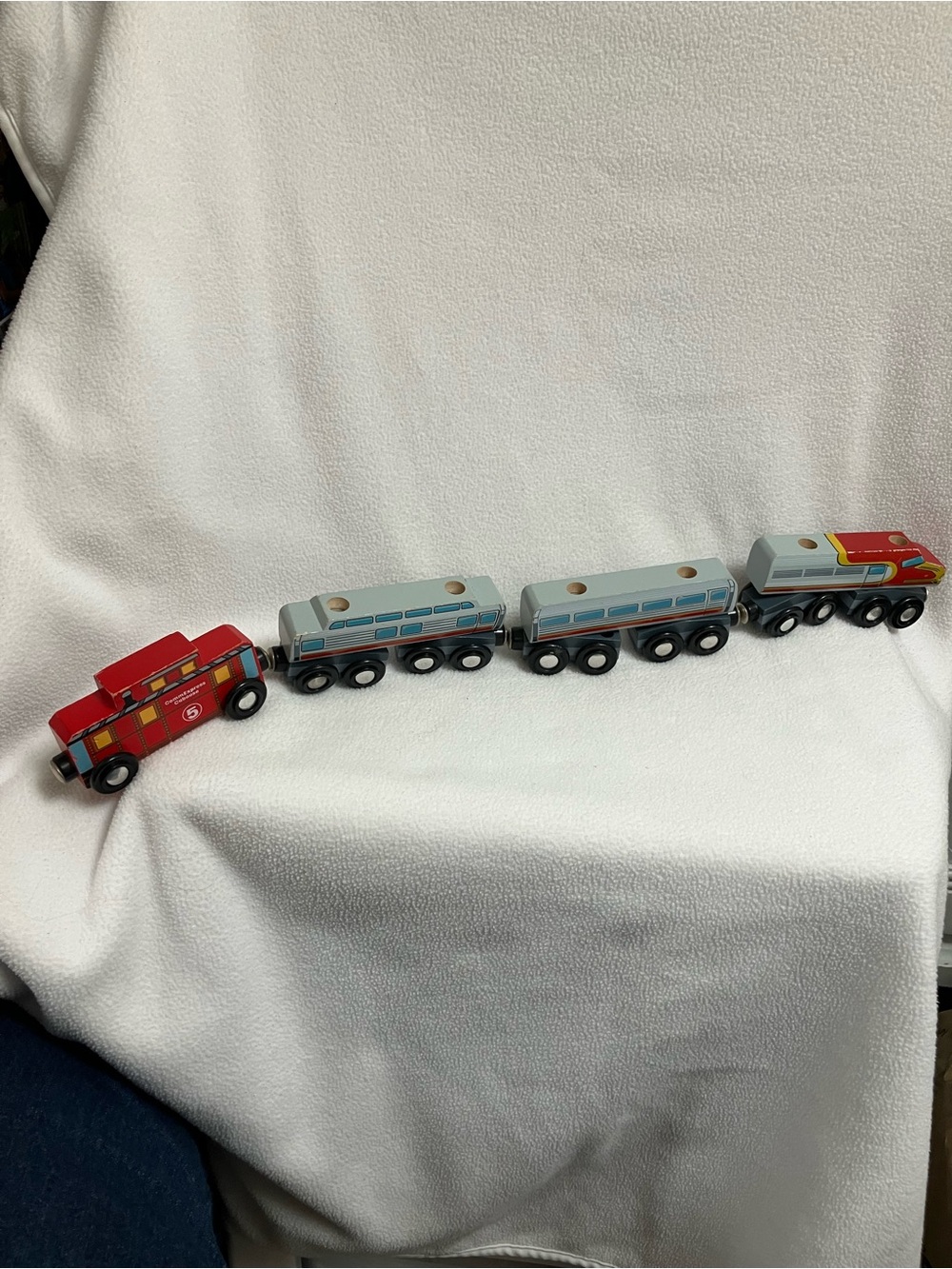 Melissa & Doug Red and Gray Wooden Train with Passenger Cars and caboose. Brio?